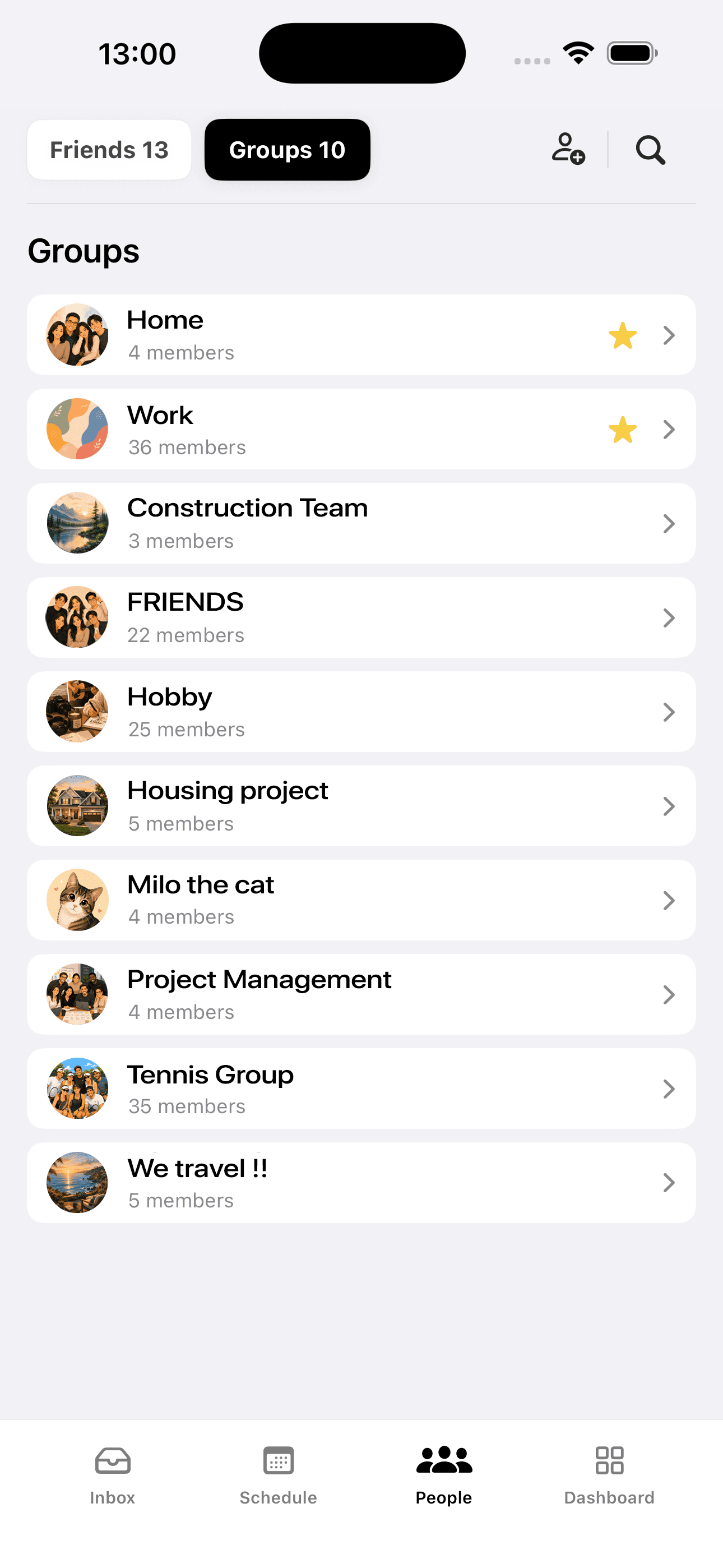 Remimo groups list with friends and groups
